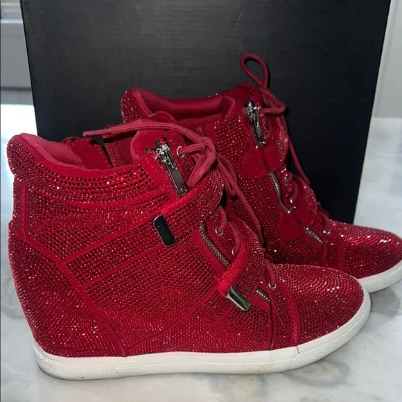 INC International Concepts Red Sparkle High-Top Sneakers - Picture 1 of 7
